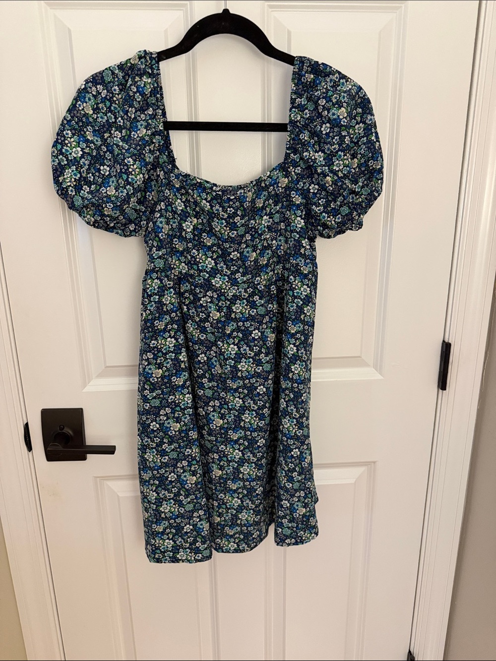 SHEIN Blue Floral Puff Sleeve Midi Dress
